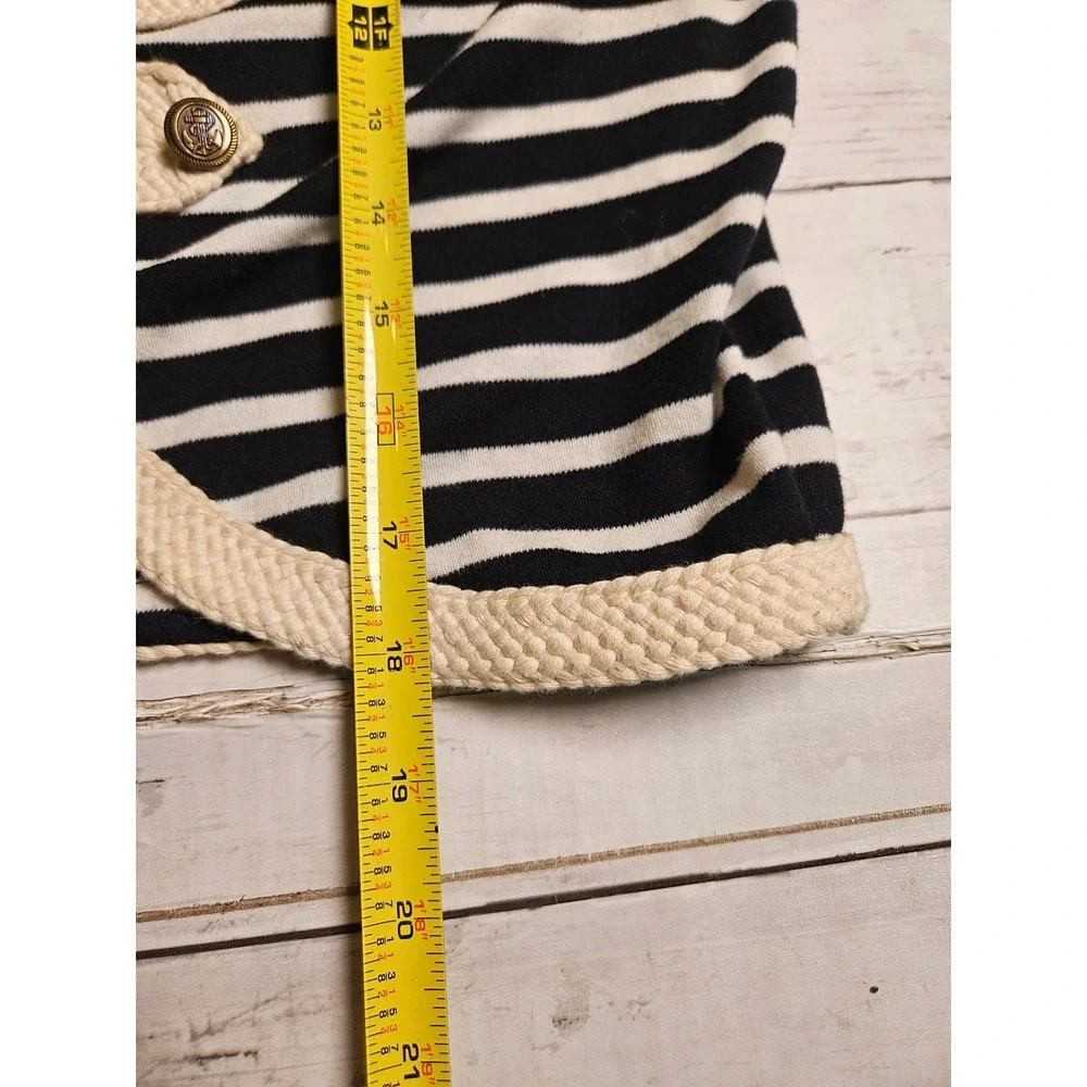 Gianni Bini Nautical Striped Knit Vest Black White Gold Button Military Medium‎